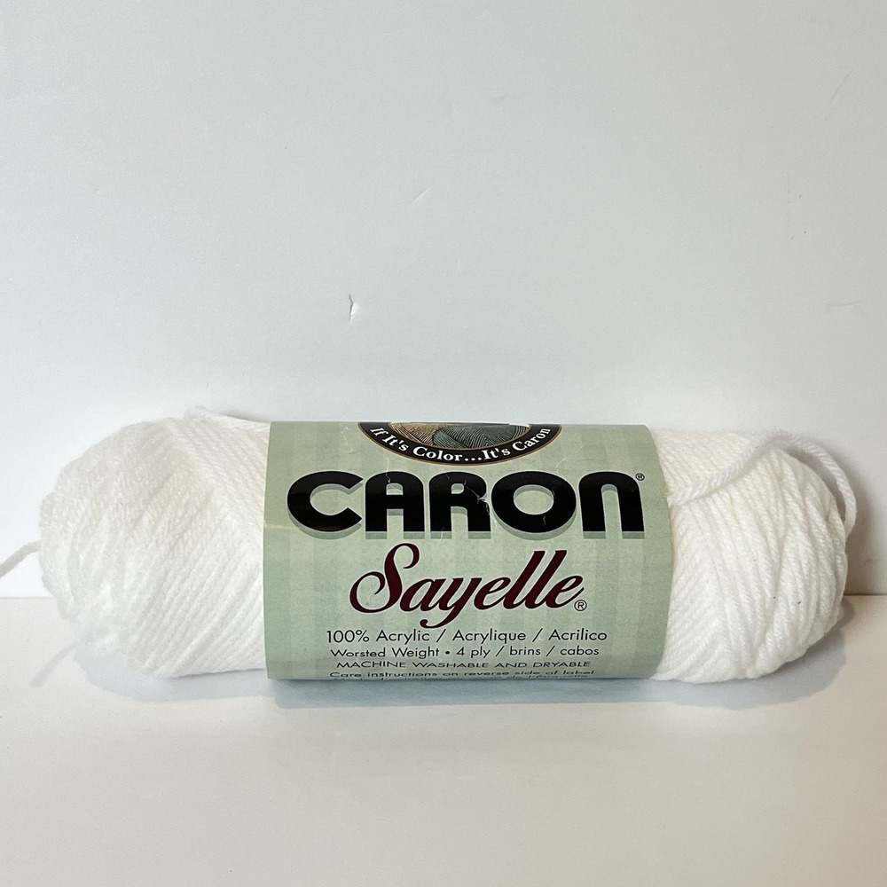 Vintage Caron Sayelle Yarn White #0301, 3.5‎ oz 100% Acrylic